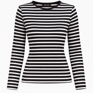 NWT Women’s Medium | Truth | Black White Striped Long Sleeve Fitted Crew Top